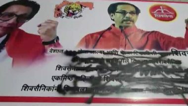 Maharashtra Political Crisis Live Updates: Supporters of Eknath Shinde Camp Paint Over Posters of Uddhav Thackeray in Thane